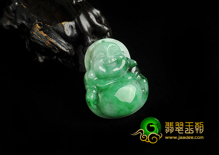 糯冰种翠色缅甸翡翠A货玉佛挂件