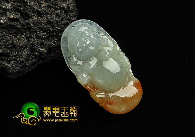 糯冰种晴水褐黄翡缅甸翡翠A货布袋佛挂件