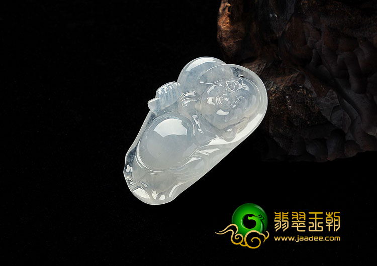 冰种淡晴水缅甸翡翠A货布袋佛挂件
