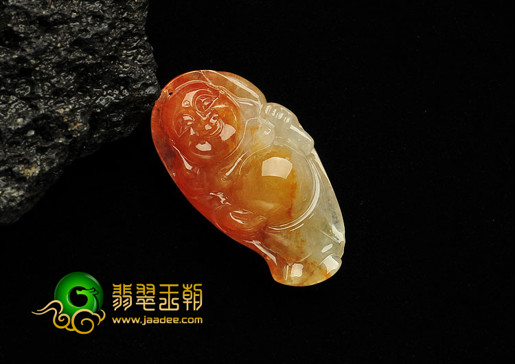 糯冰种红黄翡缅甸翡翠A货玉佛挂件