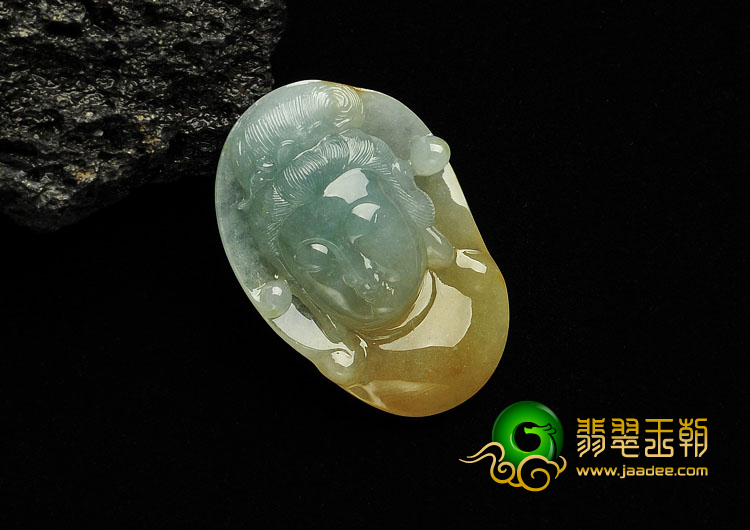 糯冰种晴水黄翡缅甸翡翠A货观音头挂件