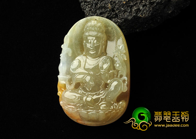 冰种褐黄翡缅甸翡翠A货观音挂件