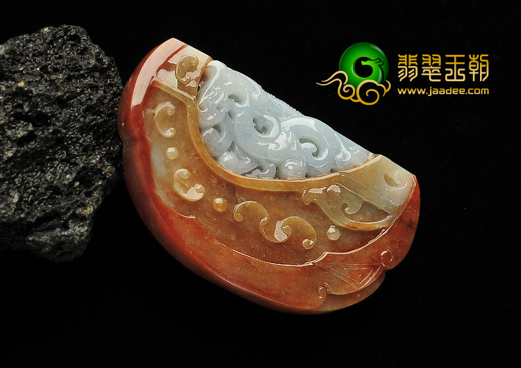糯冰种晴水红黄翡缅甸翡翠A货仿古龙凤挂件