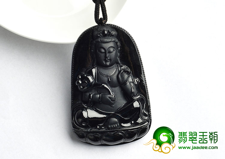 细糯种墨翠缅甸翡翠A货观音挂件