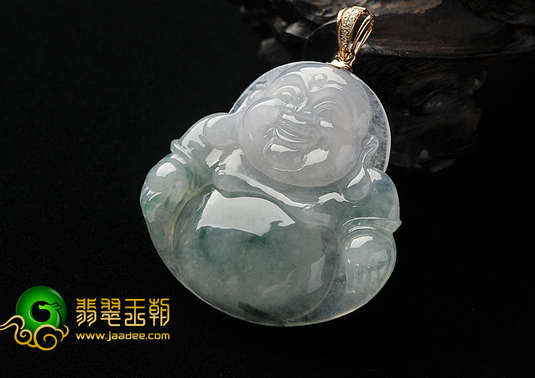 冰种飘花缅甸翡翠A货玉佛挂件