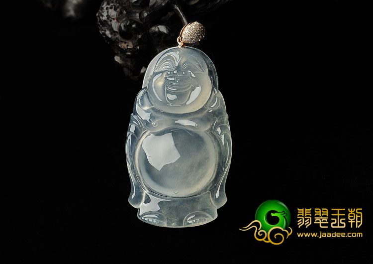 冰玻种无色缅甸翡翠A货站佛挂件