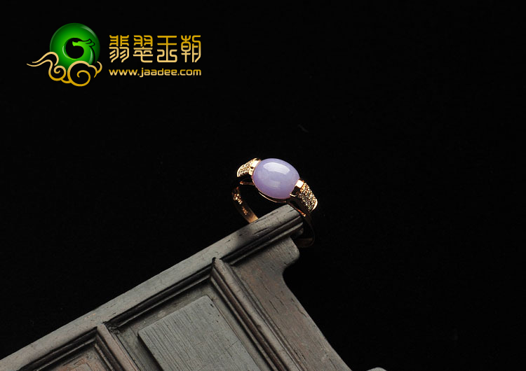 糯冰种紫罗兰缅甸翡翠A货镶玫瑰金戒指（真钻）