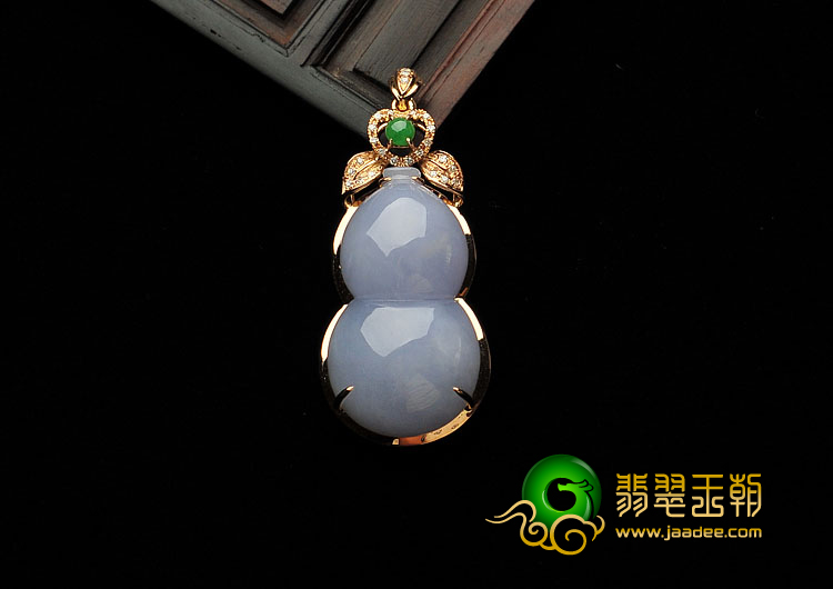 糯冰种紫罗兰缅甸翡翠A货镶玫瑰金葫芦胸坠（真钻）