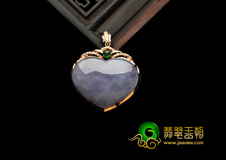 糯冰种紫罗兰缅甸翡翠A货镶玫瑰金心心相印胸坠（真钻）
