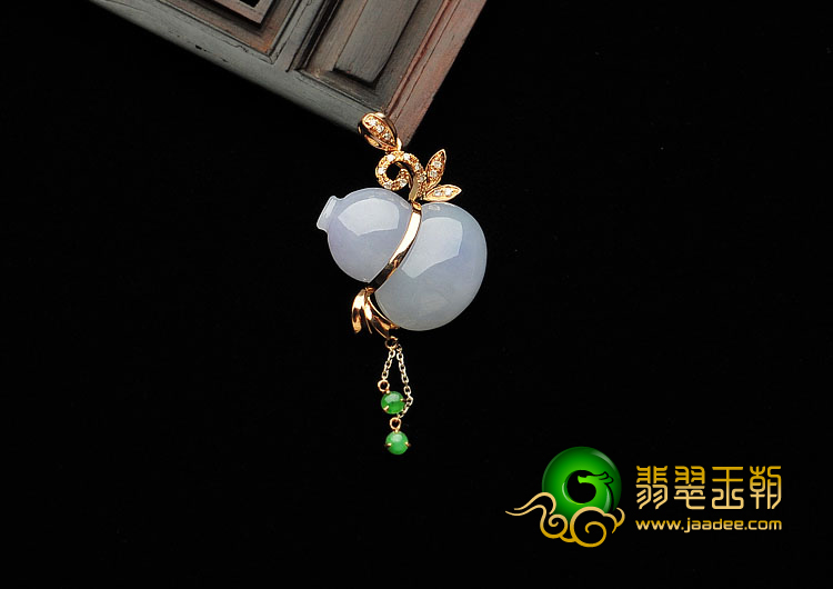 糯冰种紫罗兰缅甸翡翠A货镶玫瑰金葫芦胸坠（真钻）