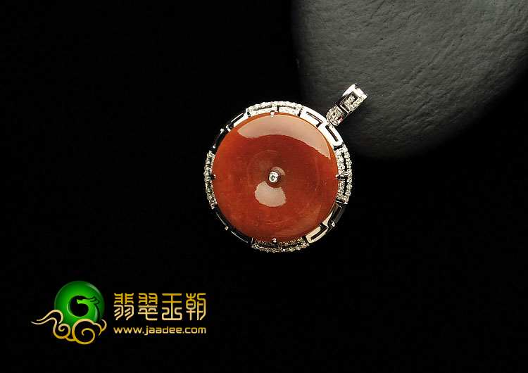 糯冰种红黄翡缅甸翡翠A货镶白金平安扣胸坠（真钻）