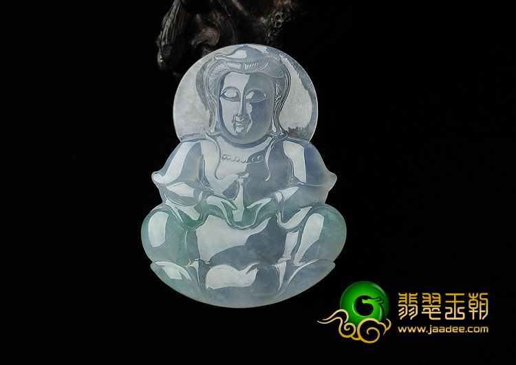 冰种晴水略飘花缅甸翡翠A货观音挂件