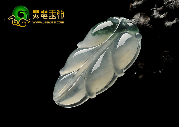 冰种飘花缅甸翡翠A货叶子挂件