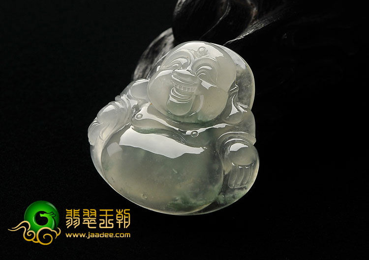 冰种飘花缅甸翡翠A货玉佛挂件
