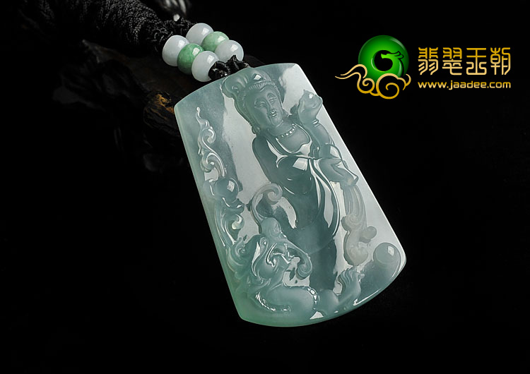 冰种晴水缅甸翡翠A货降龙观音挂件