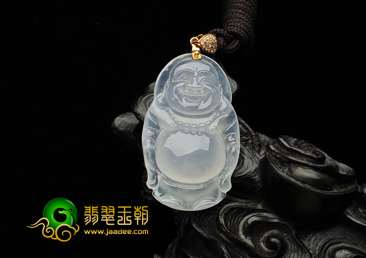 冰种无色缅甸翡翠A货站佛挂件