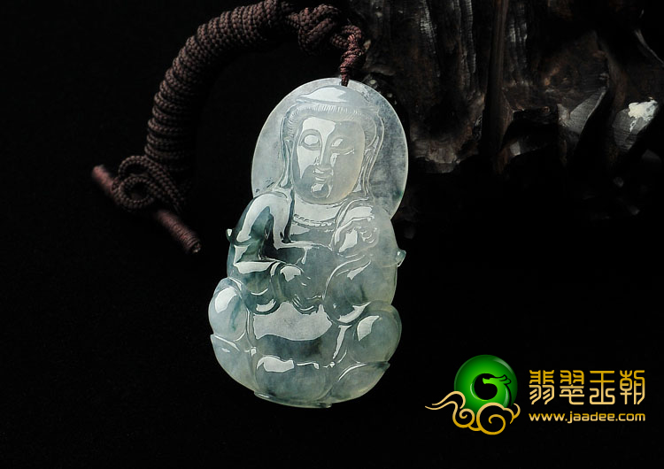 冰种飘花缅甸翡翠A货观音挂件