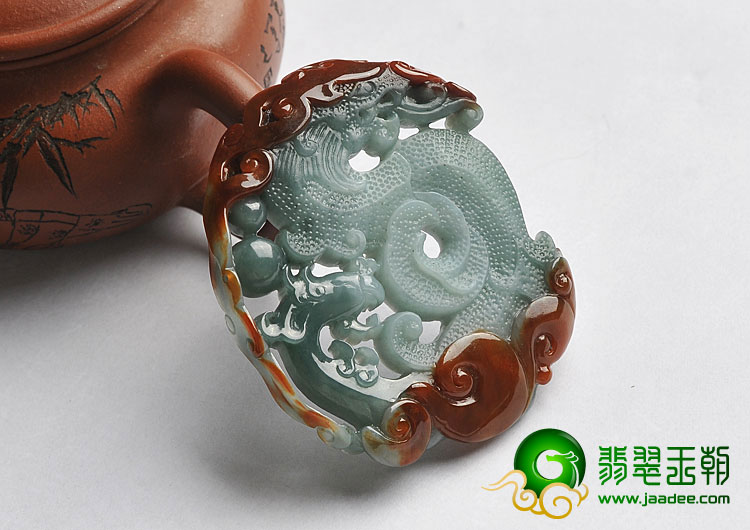 糯冰种晴水褐黄翡缅甸翡翠A货仿古龙凤牌挂件
