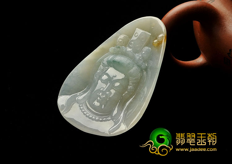 冰种飘花缅甸翡翠A货观音头挂件