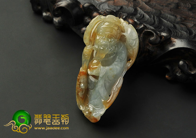 糯冰种褐黄翡缅甸翡翠A货渔翁得利挂件