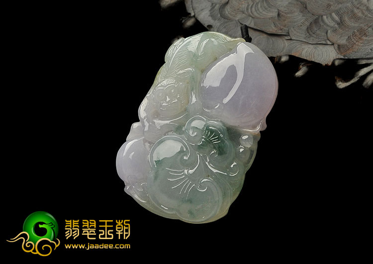 冰种春带彩缅甸翡翠A货灵猴献寿挂件