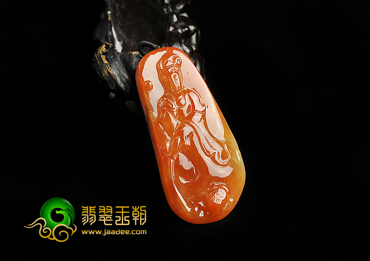 糯冰种红黄翡缅甸翡翠A货站观音挂件