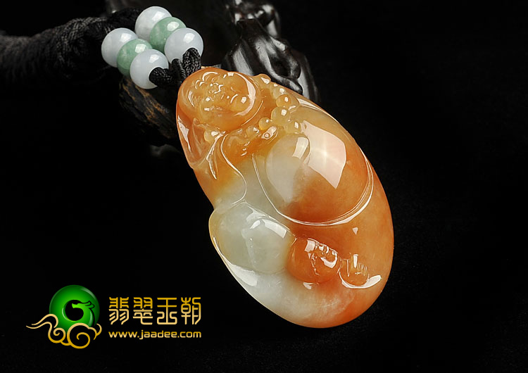 糯冰种红黄翡缅甸翡翠A货童子拜佛挂件