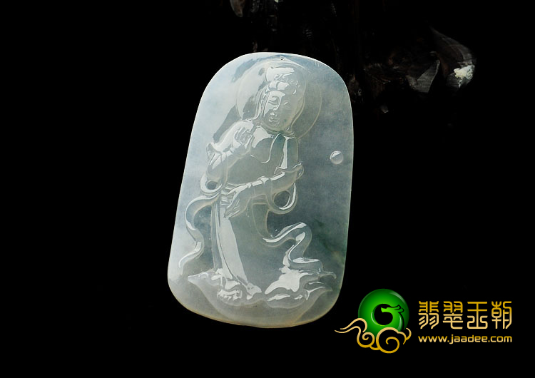冰种略飘花缅甸翡翠A货观音挂件