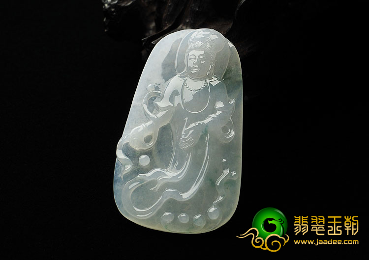 (超值推荐)冰种略飘花缅甸翡翠A货观音挂件