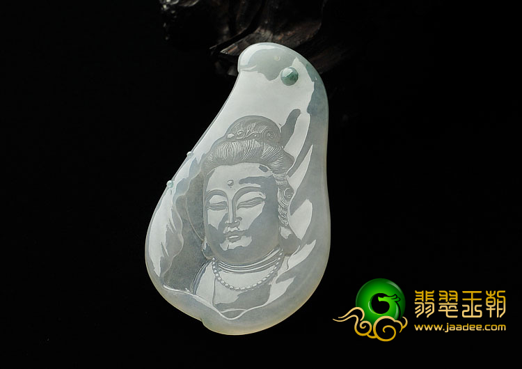 冰种略飘花缅甸翡翠A货观音头挂件