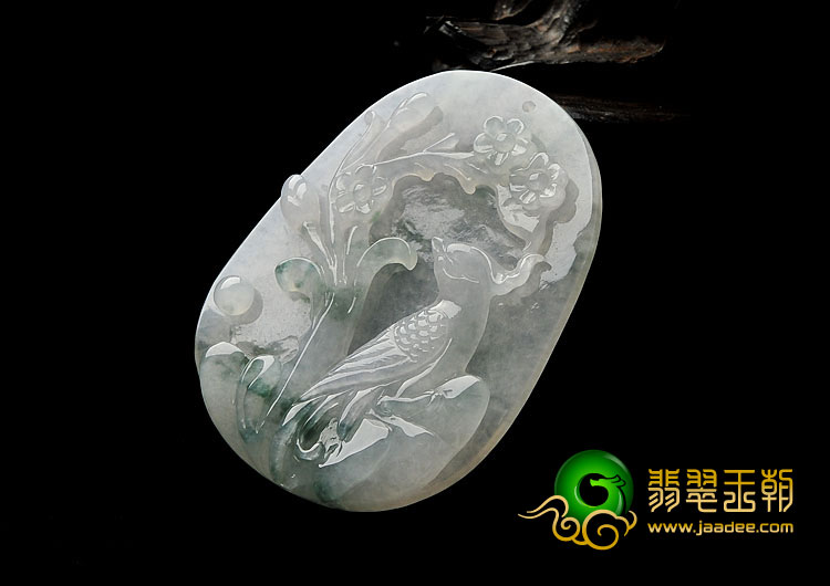 冰种飘花缅甸翡翠A货喜上眉梢挂件