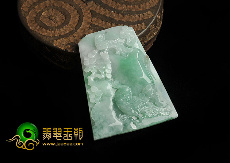 糯冰种豆色缅甸翡翠A货双喜临门挂件