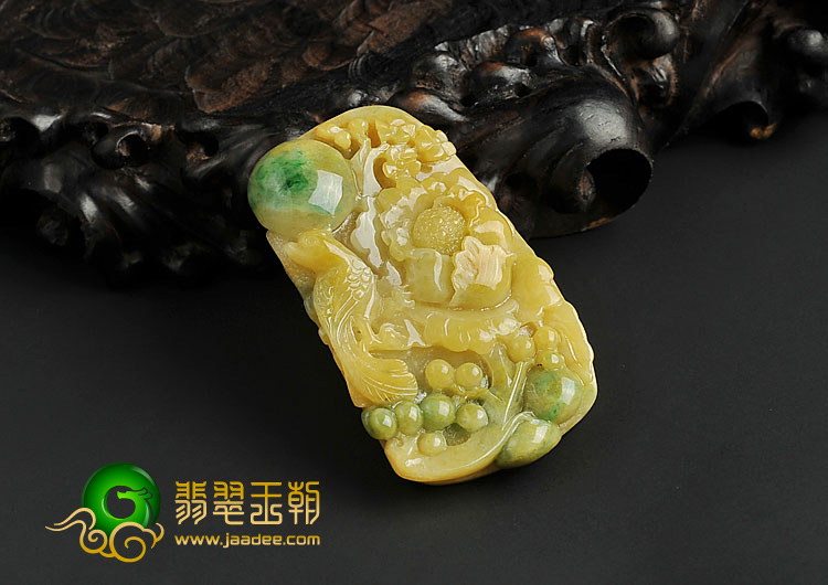 糯冰种黄加绿缅甸翡翠A货花开富贵挂件