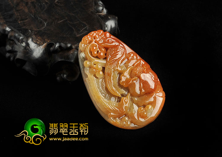 糯冰种红黄翡缅甸翡翠A货双喜临门挂件