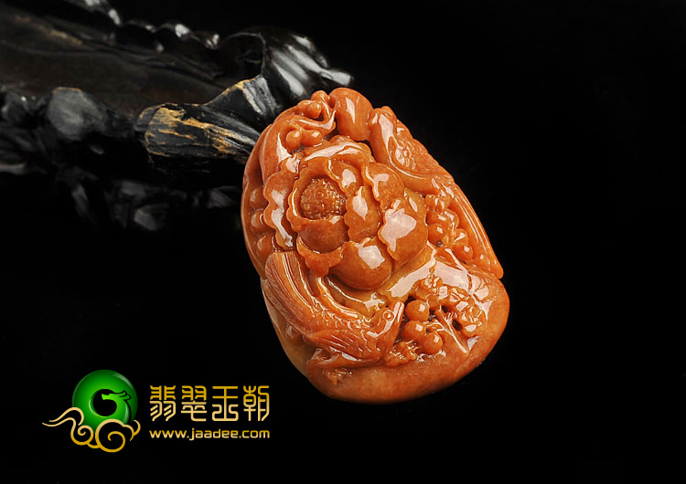 糯冰种红黄翡缅甸翡翠A货富贵花开挂件