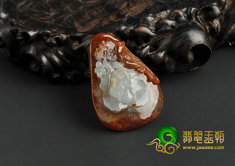 糯冰种褐红翡缅甸翡翠A货花开富贵挂件