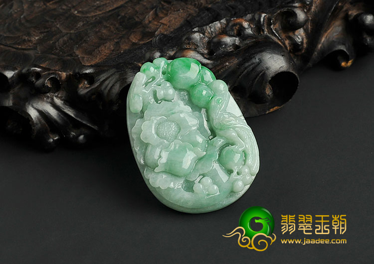 糯冰种飘翠缅甸翡翠A货鸟语花香挂件