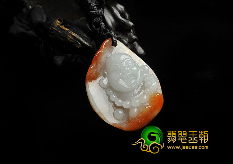 糯冰种红黄翡缅甸翡翠A货佛头挂件