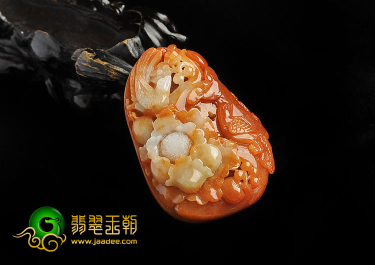 糯冰种红黄翡缅甸翡翠A货花开富贵挂件