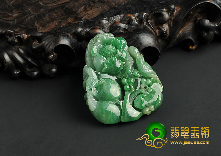 糯冰种黄加绿缅甸翡翠A货鸟语花香挂件