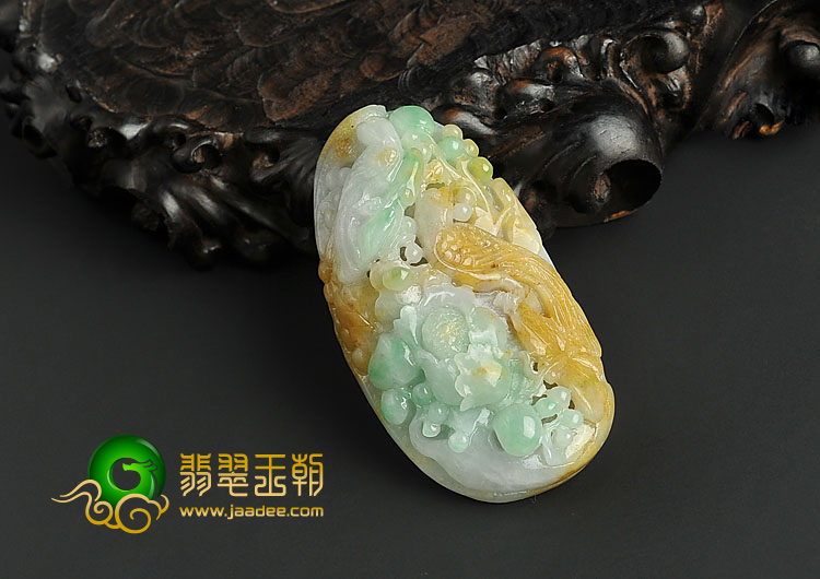 糯冰种三彩缅甸翡翠A货鸟语花香挂件