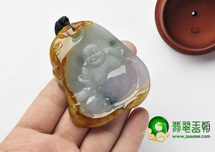 冰种三彩缅甸翡翠A货纳福挂件