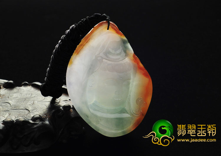 冰种三彩缅甸翡翠A货观音头挂件