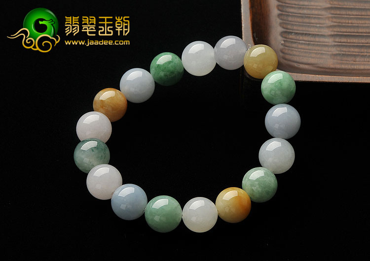 糯冰种三彩缅甸翡翠A货手链