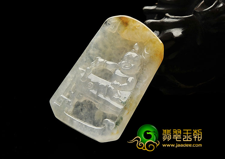 (超值推荐)冰种黄翡略飘花缅甸翡翠A货好好学习挂件