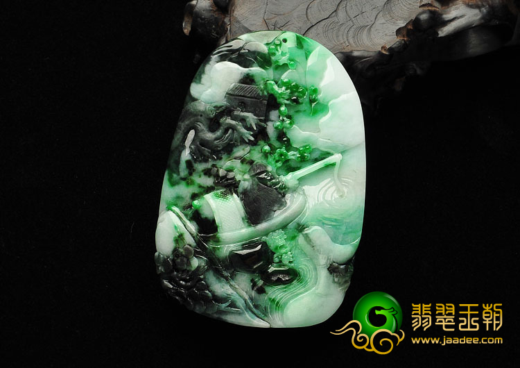 糯冰种飘翠缅甸翡翠A货独钓寒江挂件