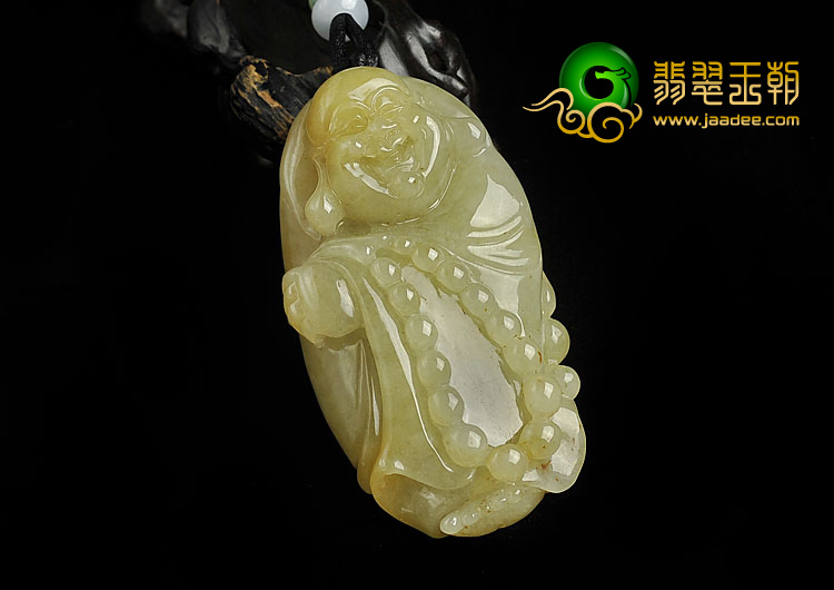 糯冰种黄翡缅甸翡翠A货站佛挂件
