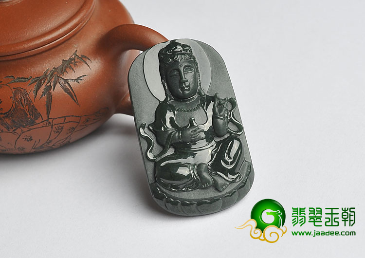 冰种墨翠缅甸翡翠A货观音挂件