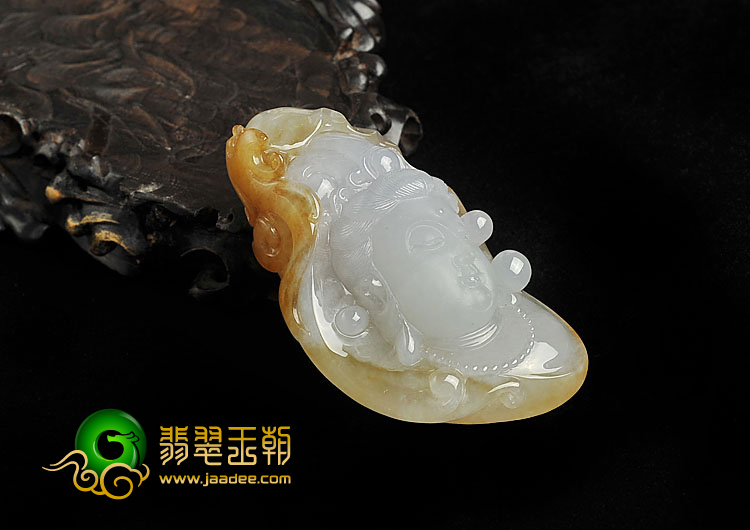 冰种褐黄翡缅甸翡翠A货观音头挂件