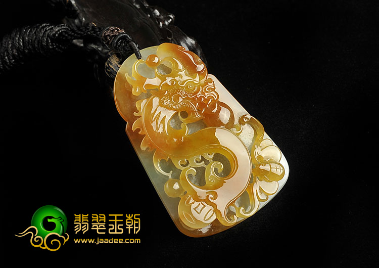 冰种褐黄翡缅甸翡翠A货龙牌挂件